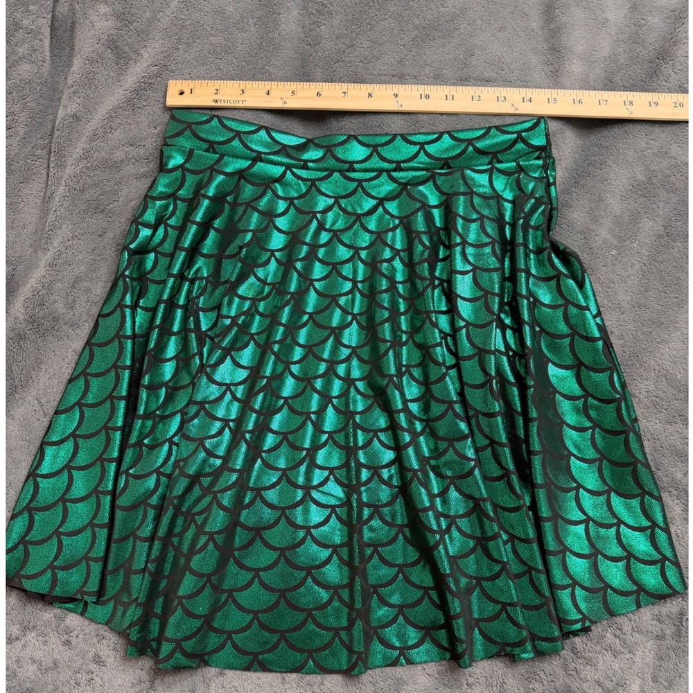 Mermaid Fish Scale Women skirt XL Green Pleated Flared mini skirt NWOT Metallic - Picture 2 of 6